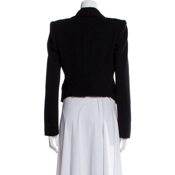BCBG Max Azria Blazer Black Draped Collar Slit Pockets Hook Eye Closure Size XS - Picture 3 of 7